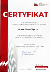 Certyfikat członkostwa Śląskiej Federacji Przedsiębiorców Polskich
