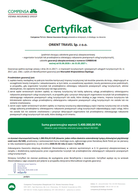 Certyfikat gwarancji Compensa 2026